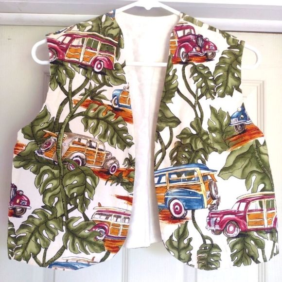 Vintage Tropical Car All Over Print open front vest size S - Picture 3 of 7